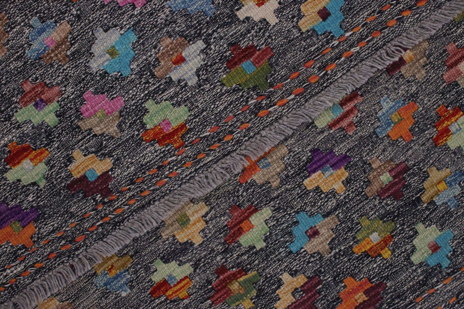 Kleurrijk Tapijt Laagpolig Handgeweven Wollen Vloerkleed - Omid Afghan Kelim 124x76