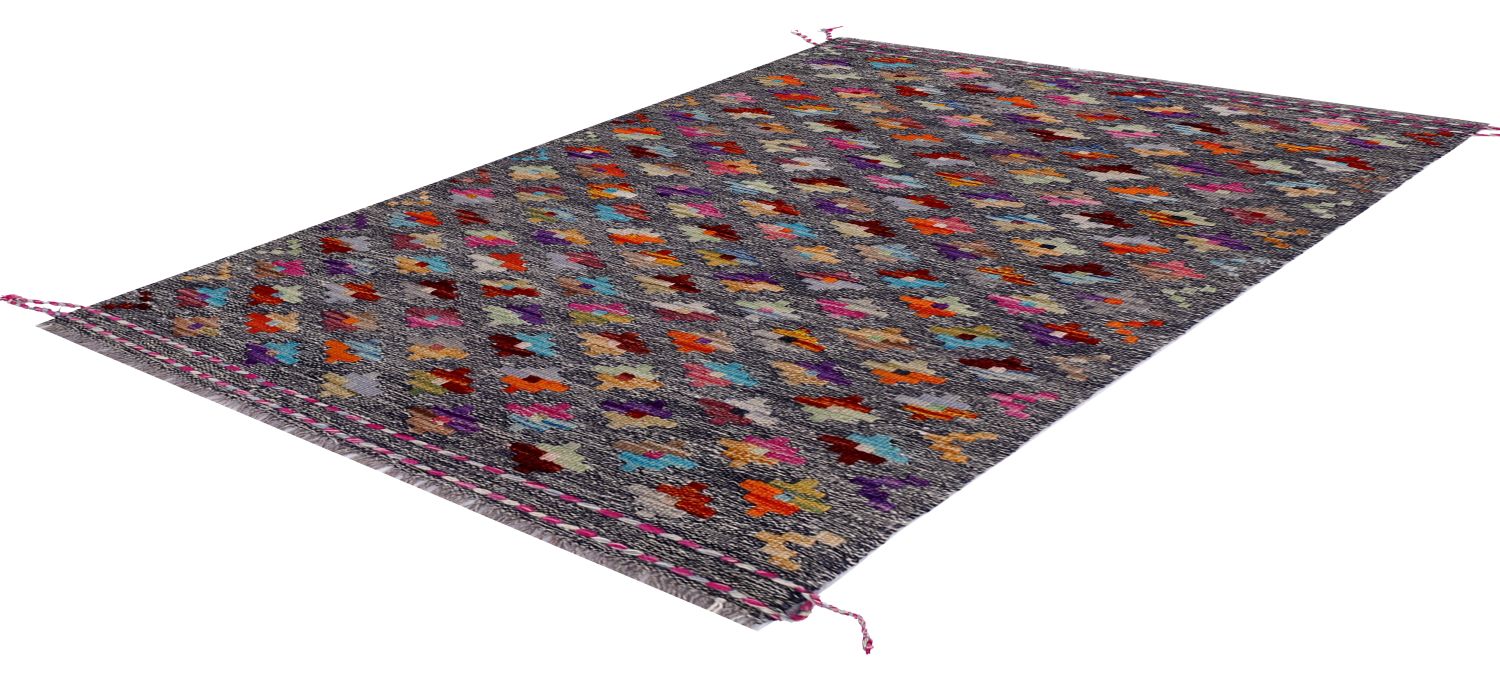 Kleurrijk Tapijt Laagpolig Handgeweven Wollen Vloerkleed - Omid Afghan Kelim 123x81
