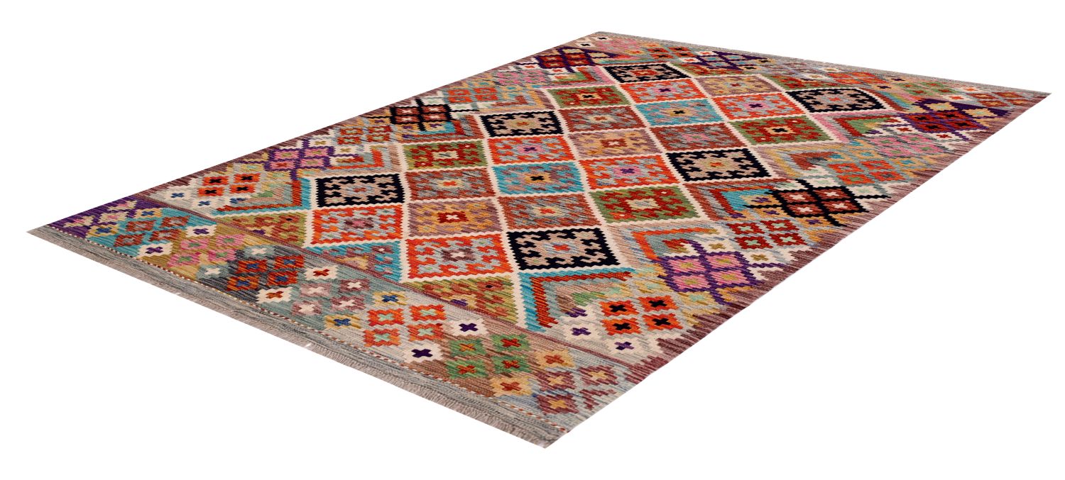 Kleurrijk Tapijt Laagpolig Handgeweven Wollen Vloerkleed - Omid Afghan Kelim 213x161