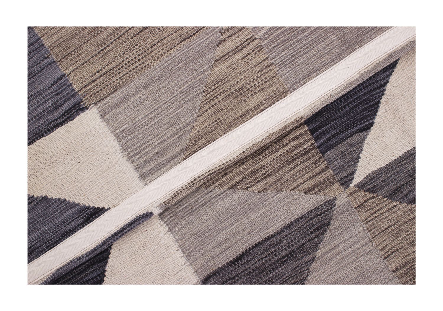Grijs/Beige Tapijt Laagpolig Handgeweven Wollen Vloerkleed - Omid Afghan Modern Kelim 178x128