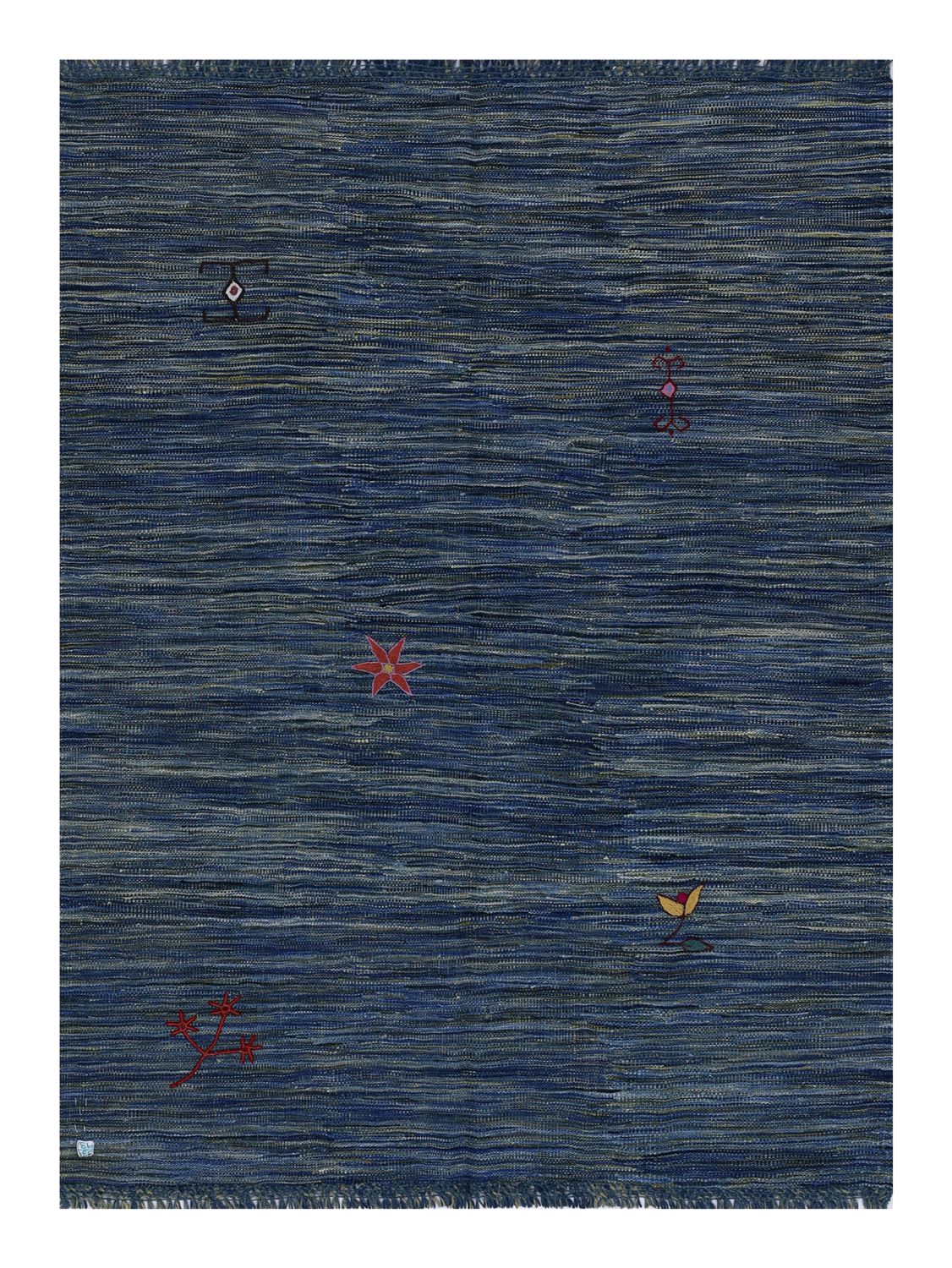 Blauw Tapijt Laagpolig Handgeweven Wollen Vloerkleed - Omid Afghan Modern Kelim 199x150