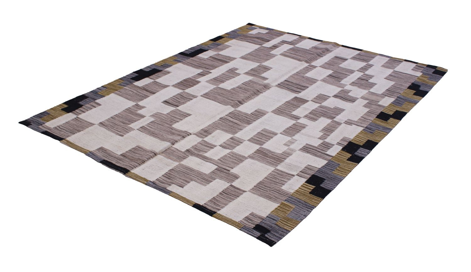 Beige Tapijt Laagpolig Handgeweven Wollen Vloerkleed - Omid Afghan Modern Kelim 193x146