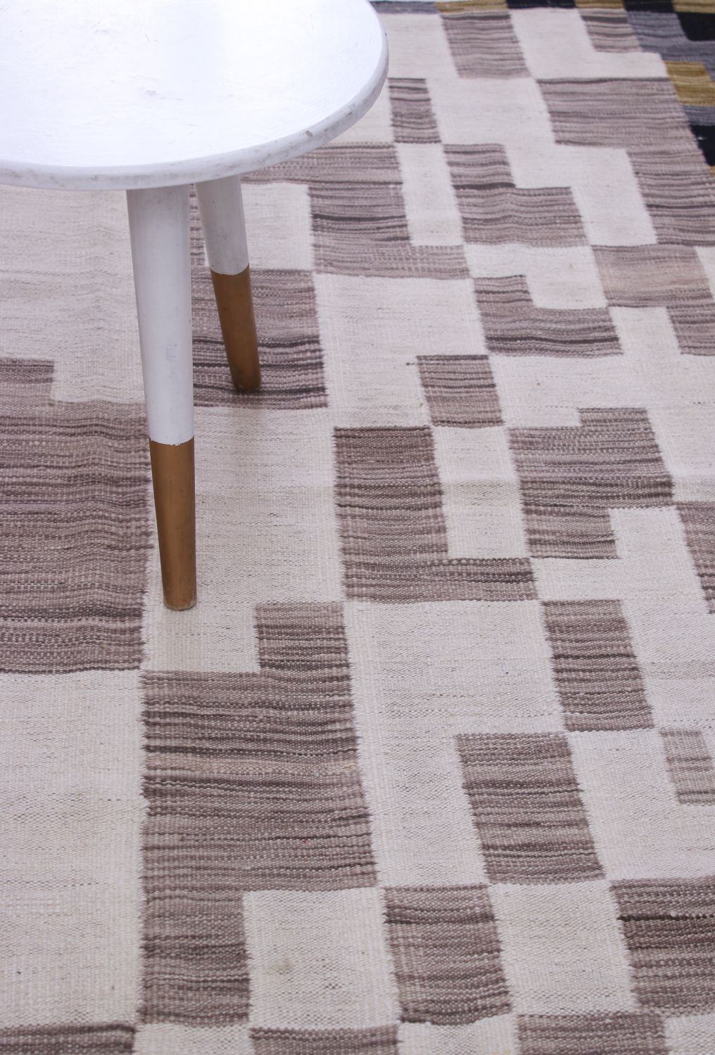 Beige Tapijt Laagpolig Handgeweven Wollen Vloerkleed - Omid Afghan Modern Kelim 193x146