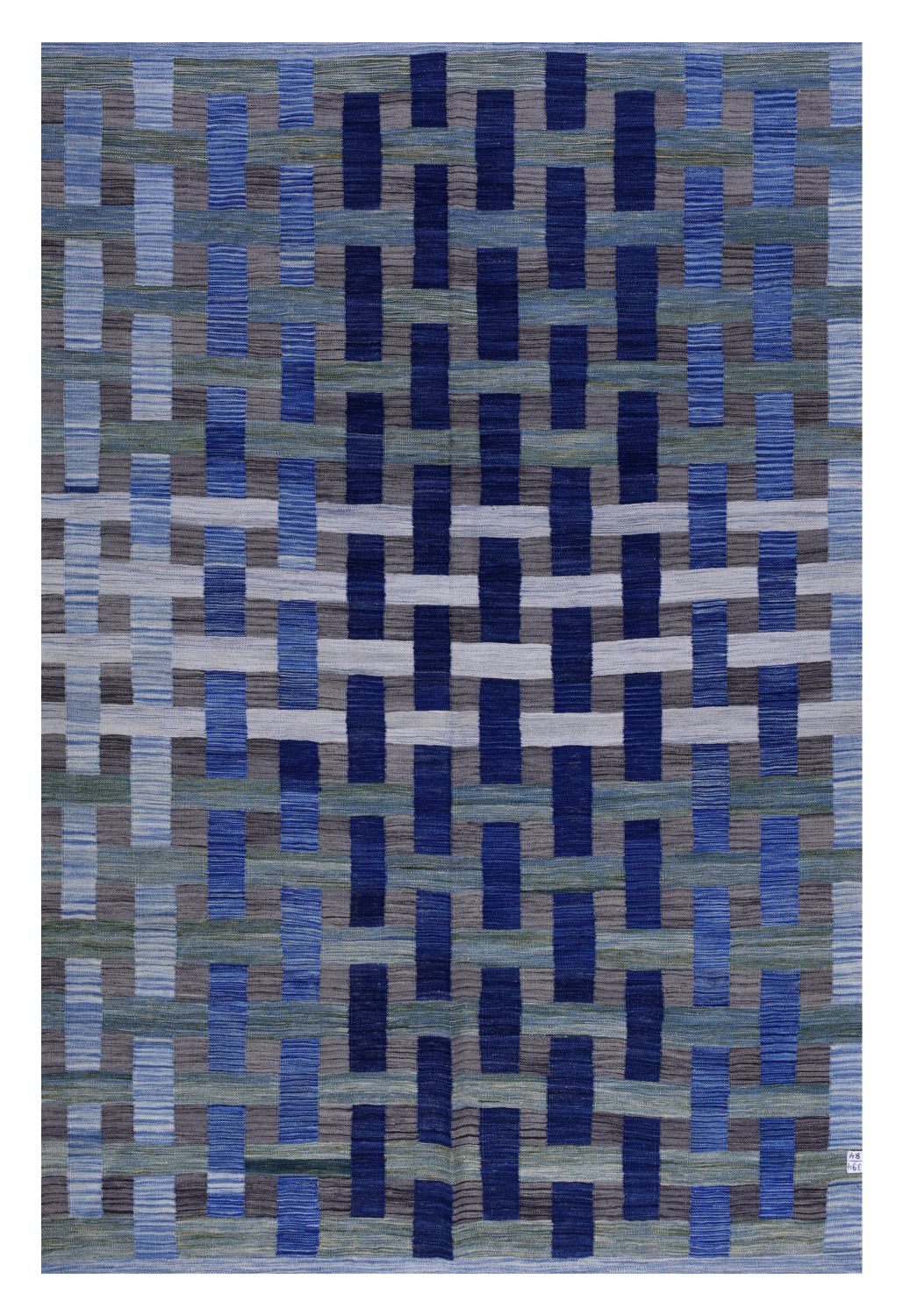 Blauw Tapijt Laagpolig Handgeweven Wollen Vloerkleed - Omid Afghan Modern Kelim 299x202