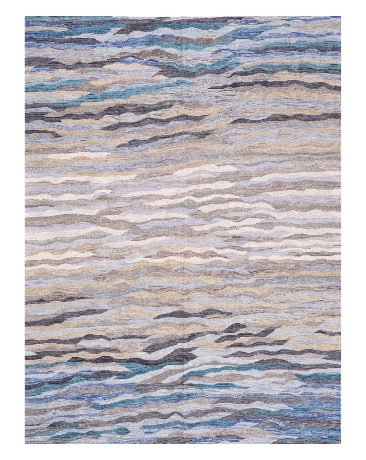 Blauw Tapijt Laagpolig Handgeweven Wollen Vloerkleed - Omid Afghan Modern Kelim 237x138