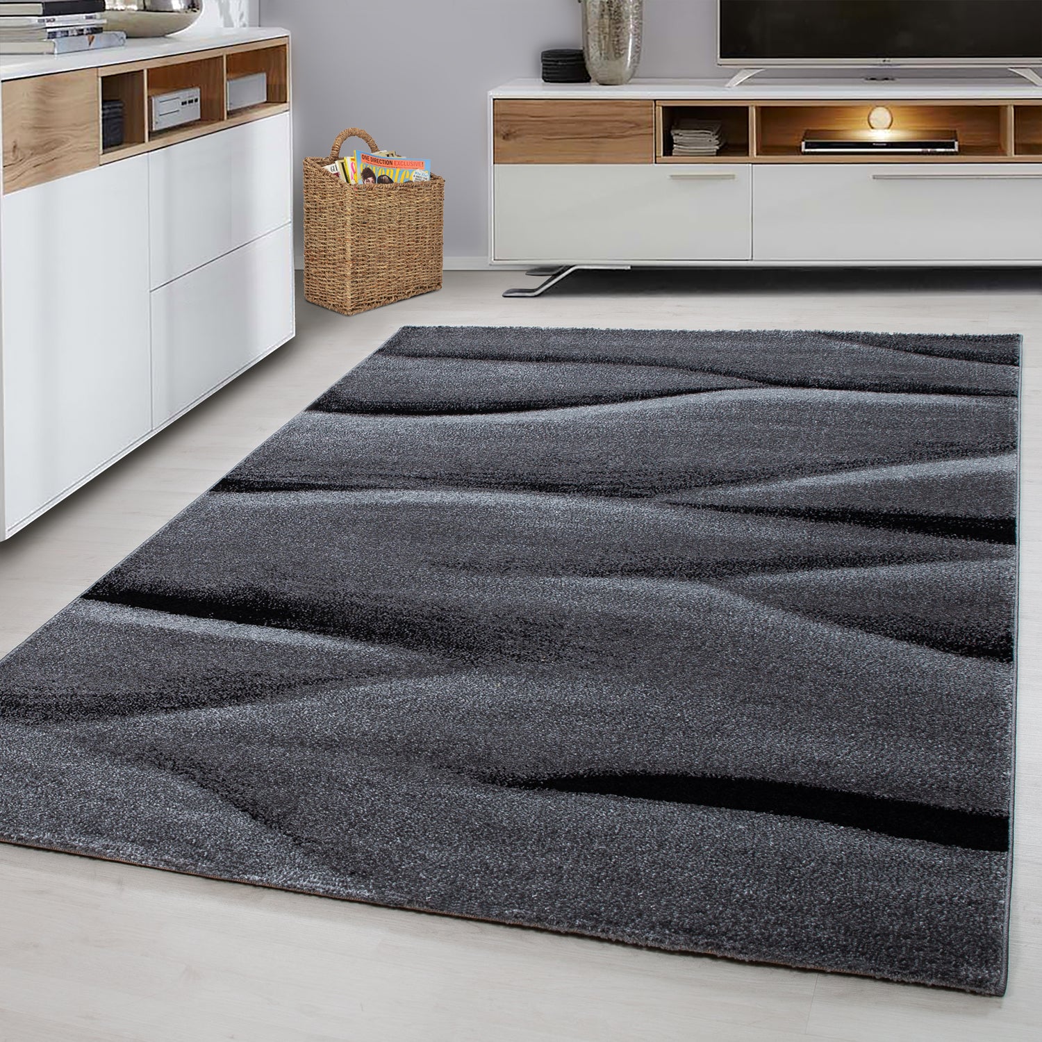 Grijs Tapijt Laagpolig Vloerkleed Omid Structure - Omid Carpets