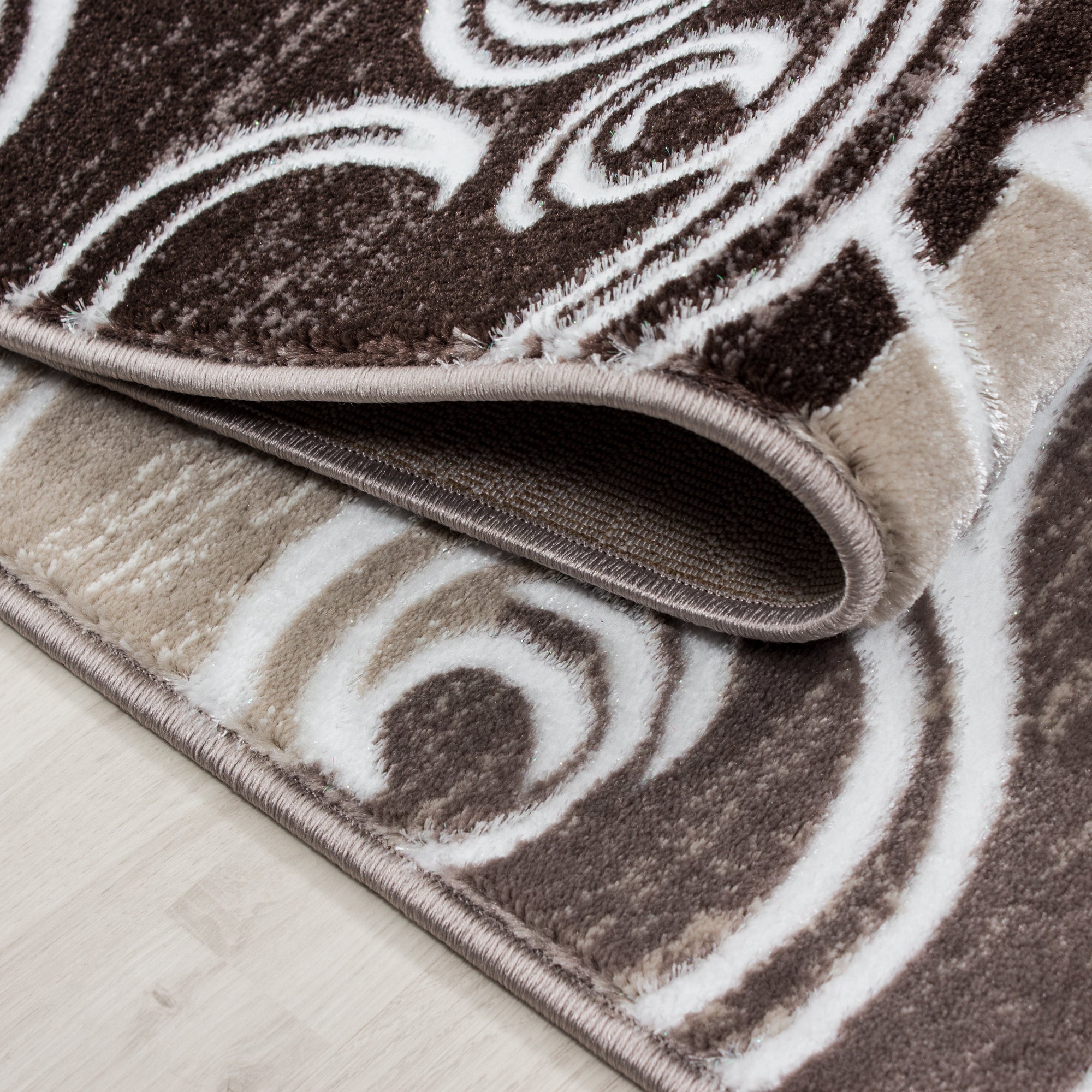 Bruin Tapijt Laagpolig Vloerkleed Omid Curve - Omid Carpets