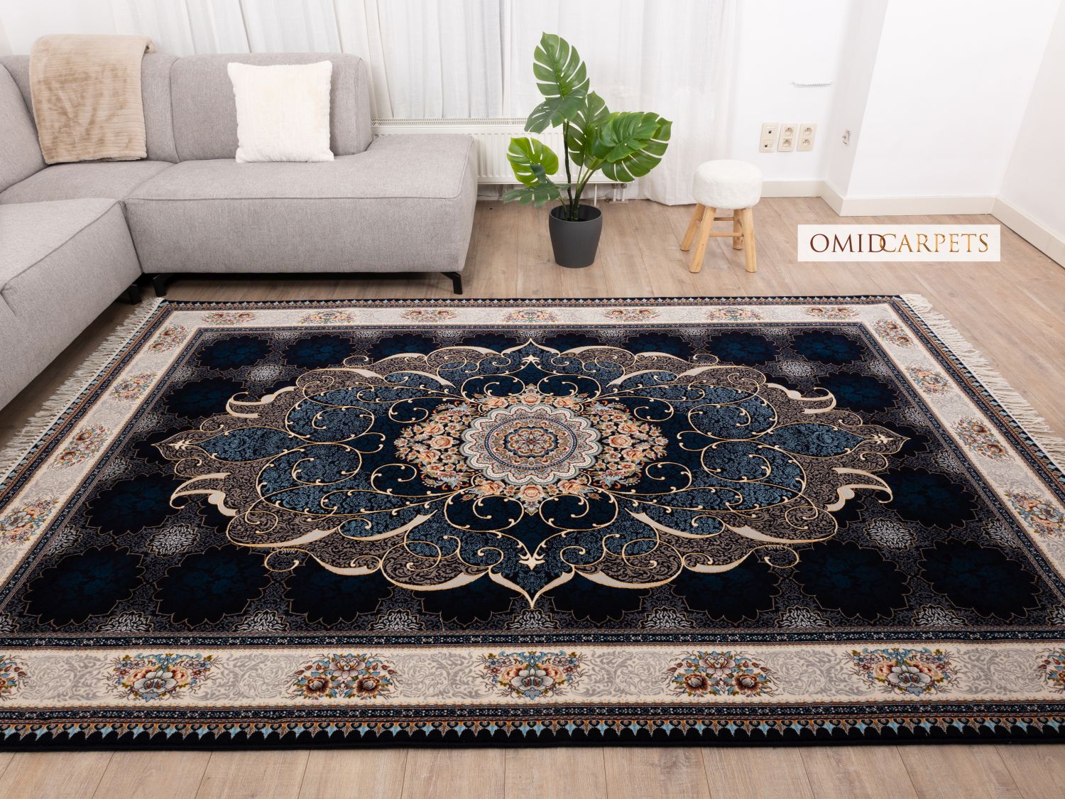 Blauw Tapijt Laagpolig Klassiek Vloerkleed - Omid Premium Classic - 1,5 Miljoen punten/m²