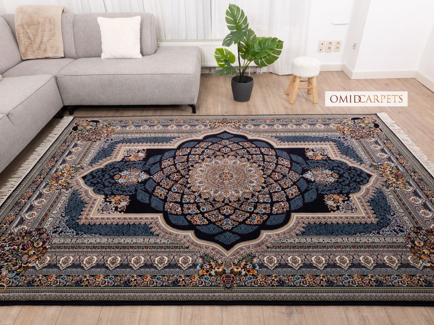 Blauw Tapijt Laagpolig Klassiek Vloerkleed - Omid Premium Classic - 1,5 Miljoen punten/m²