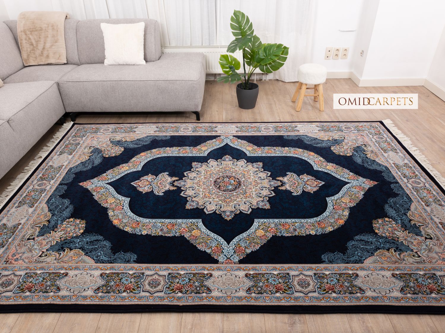 Blauw Tapijt Laagpolig Klassiek Vloerkleed - Omid Premium Classic - 1,5 Miljoen punten/m²