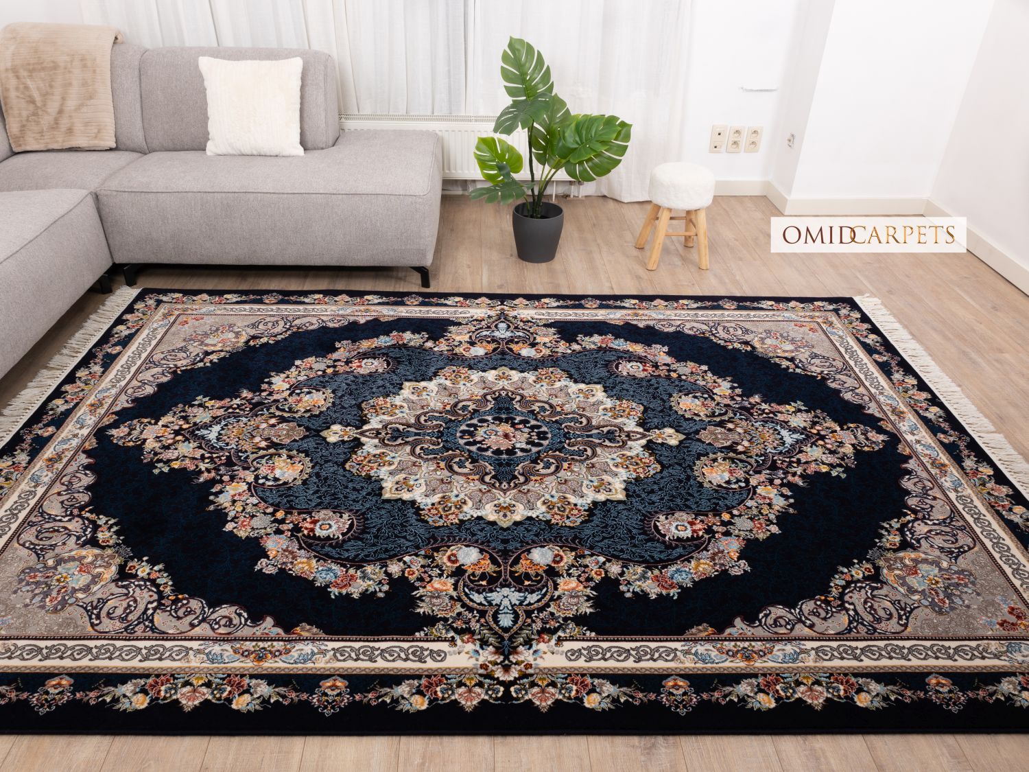 Donkerblauw Tapijt Laagpolig Klassiek Vloerkleed - Omid Premium Classic - 1,5 Miljoen punten/m²